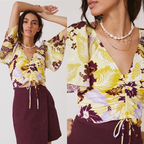 Anthropologie Maeve Cinched Flutter-Sleeve Top size Small - Picture 1 of 13